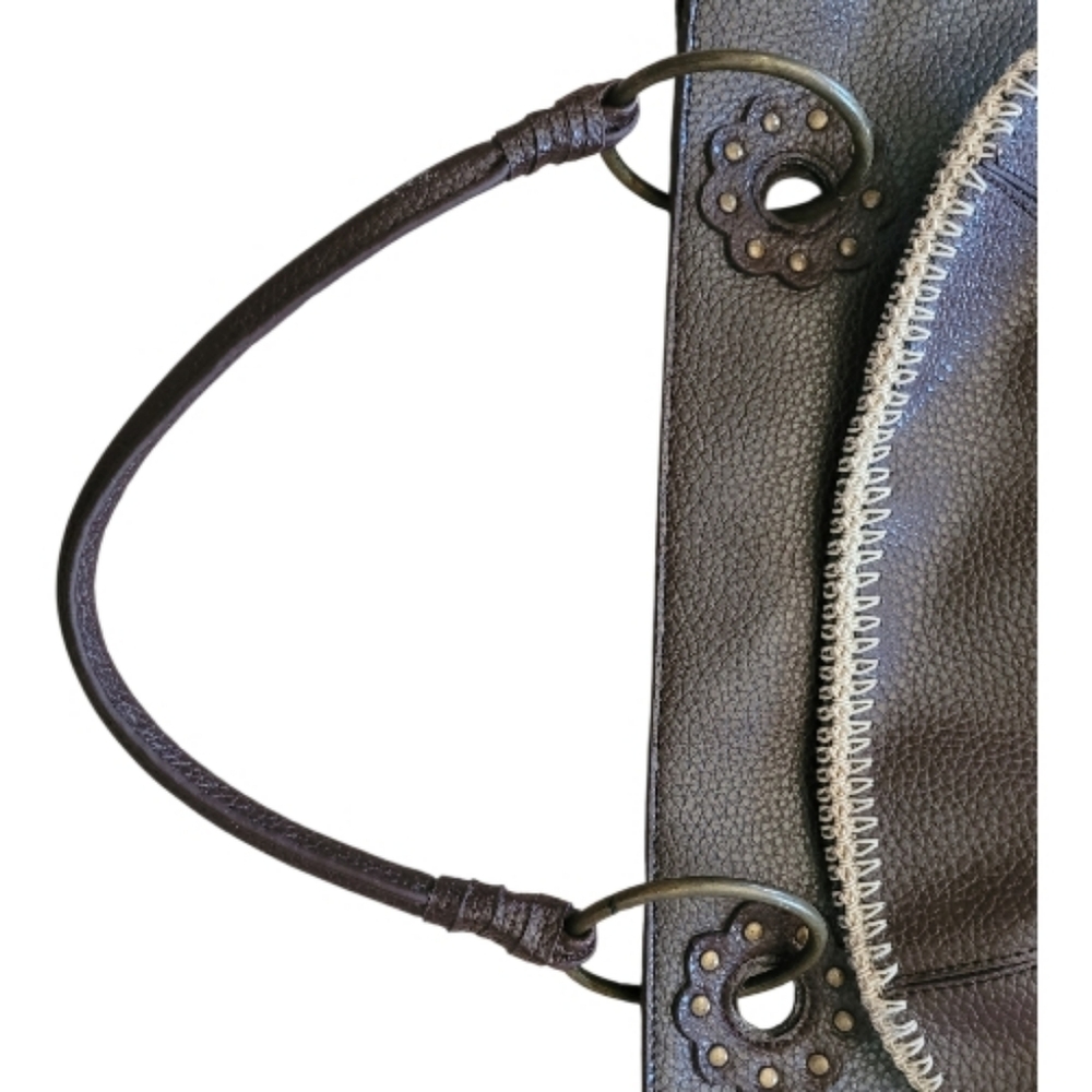 Large Boho Crochet Patchwork Shoulder Bag Leather… - image 9